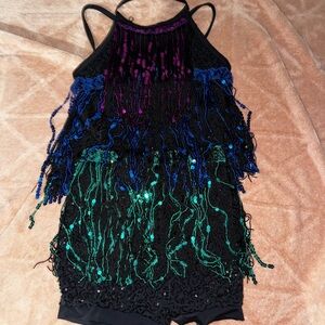 Black Fringe Sequin romper (DANCE RECITAL OUTFIT)